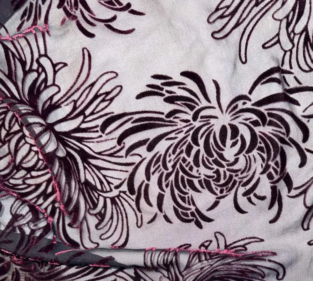 Chico's Black and Burgundy Floral Burnout Velvet Button-Down Shirt WhimsyGoth - Picture 7 of 12